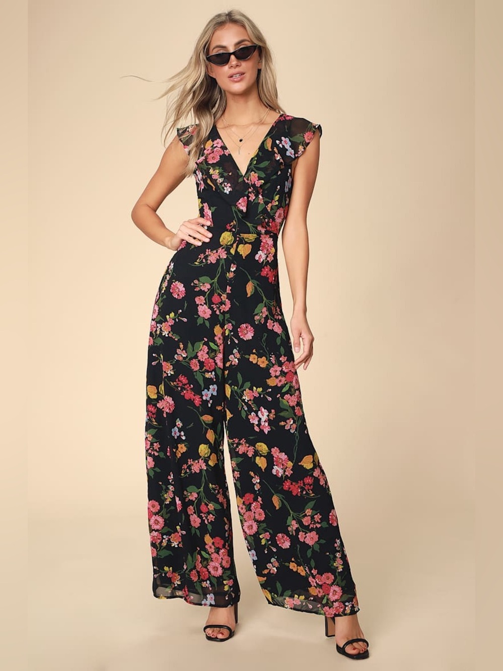Lulus Blooming Love Black Floral Print Ruffled Jumpsuit